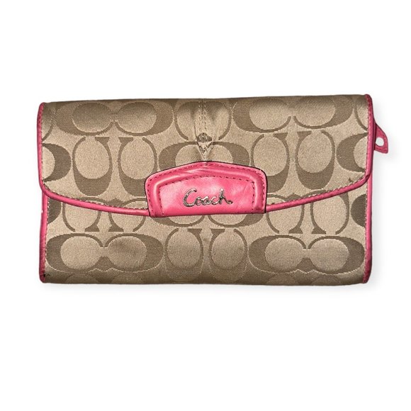 Coach Handbags - COACH Brown and Pink Monogram Wallet
